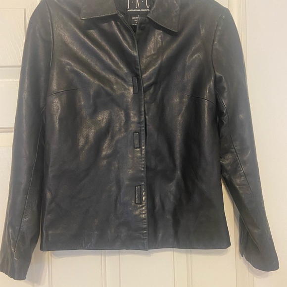 INC International Concepts Women's Sleek Black Leather Jacket - Picture 1 of 7
